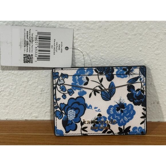 Kate Spade New York Blue Vase Floral Print Staci Small Slim Card Case NWT - Picture 2 of 4